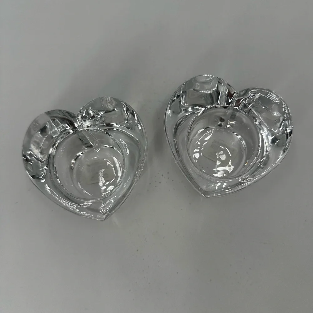 2 Crate & Barrel heart shaped glass votive holders